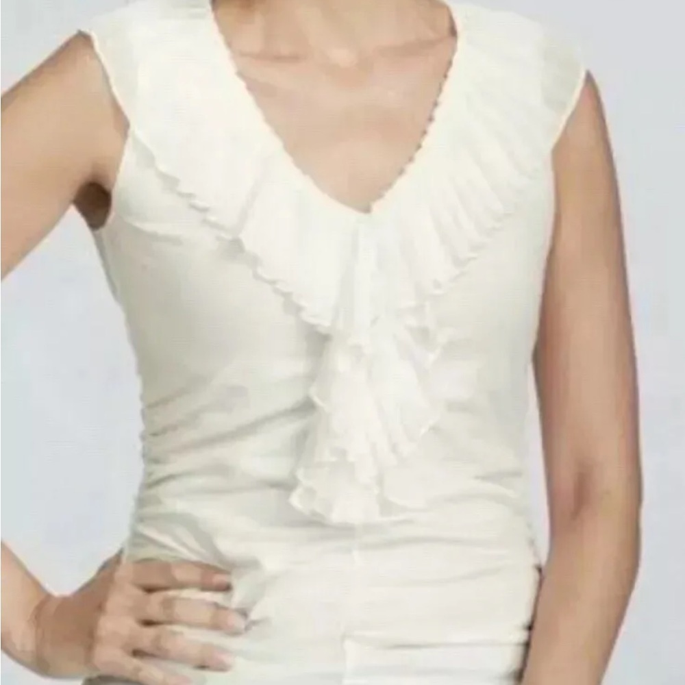 Cabi 338 White Ruffle Ruched Top Size Med